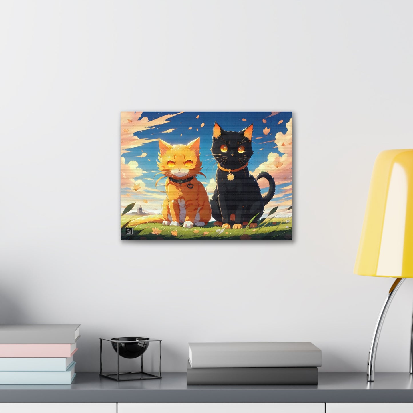 Black Cat and Orange Cat - Beautiful Day - Canvas Gallery Wraps