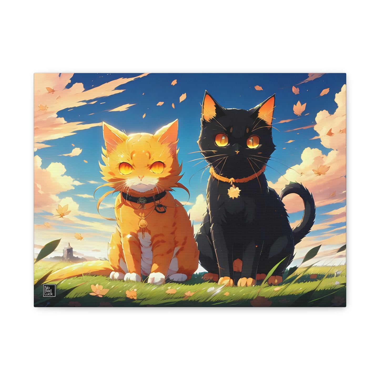 Black Cat and Orange Cat - Beautiful Day - Canvas Gallery Wraps