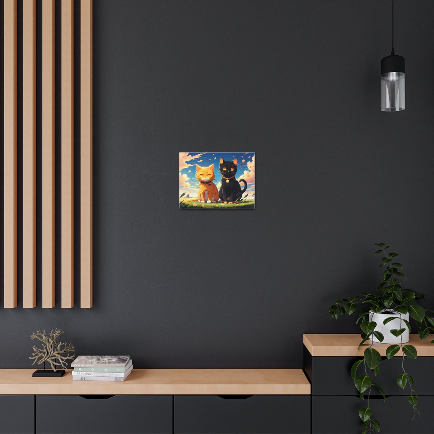 Black Cat and Orange Cat - Beautiful Day - Canvas Gallery Wraps