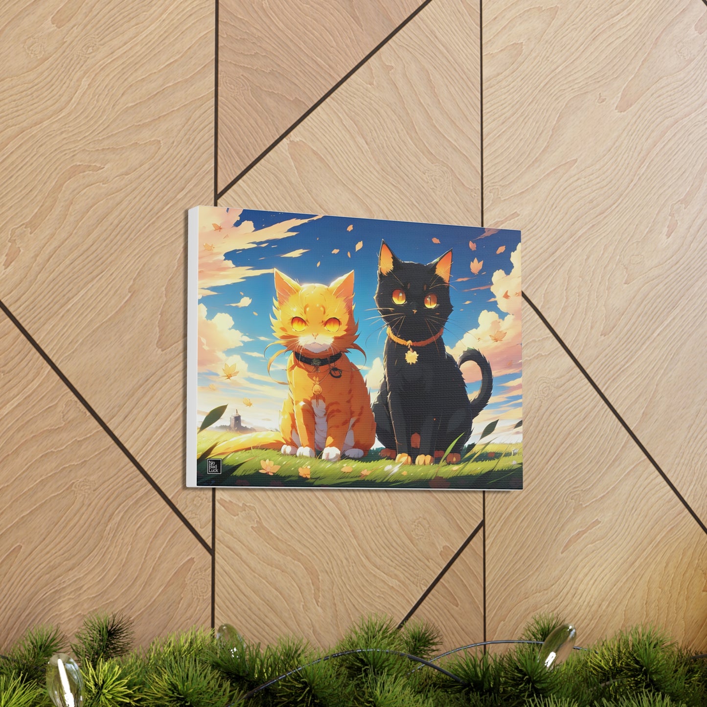 Black Cat and Orange Cat - Beautiful Day - Canvas Gallery Wraps