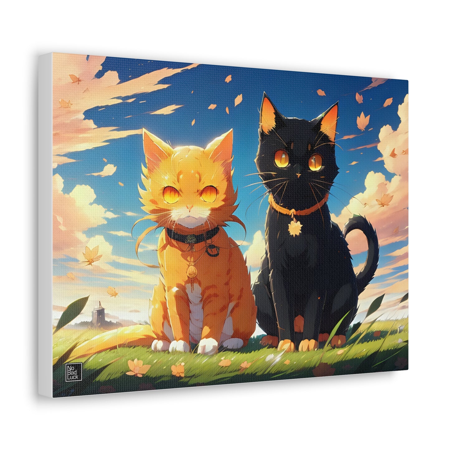 Black Cat and Orange Cat - Beautiful Day - Canvas Gallery Wraps